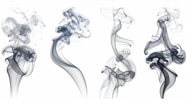 Smoke wisps rising, isolated on white, for design overlay or product promotion use