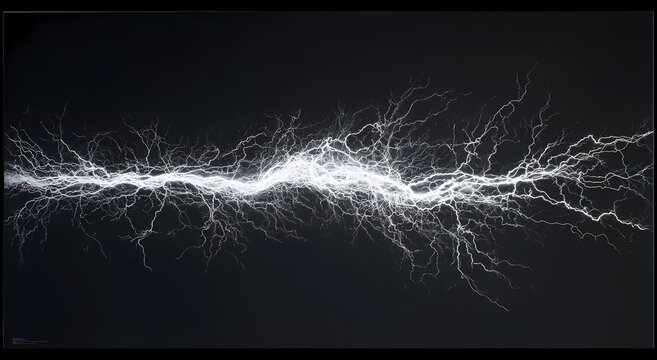 Dynamischer heller Blitzschlag auf schwarzem Hintergrund, ideal f&uuml;r Energiekonzepte, Wetterwarnungen und dramatische Darstellungen von Naturph&auml;nomenen