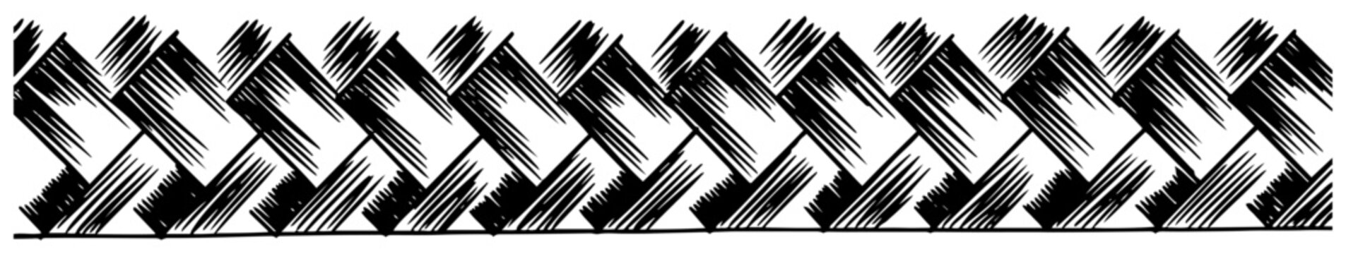 Braided decorative border with repeating woven patterns in a linocut block print style