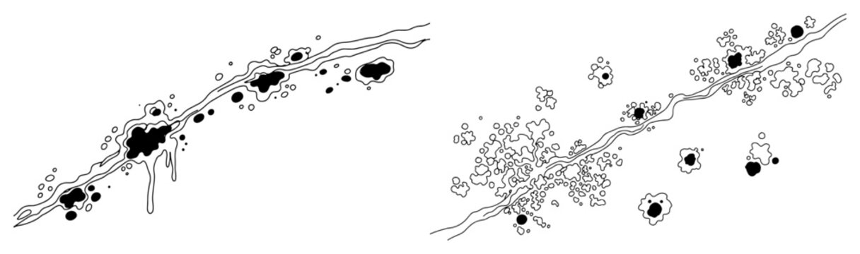 Organic cell shapes and abstract ink splatters in minimalist outline style