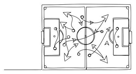 Soccer field tactical board with game strategy arrows in continuous line art style © Tomas
