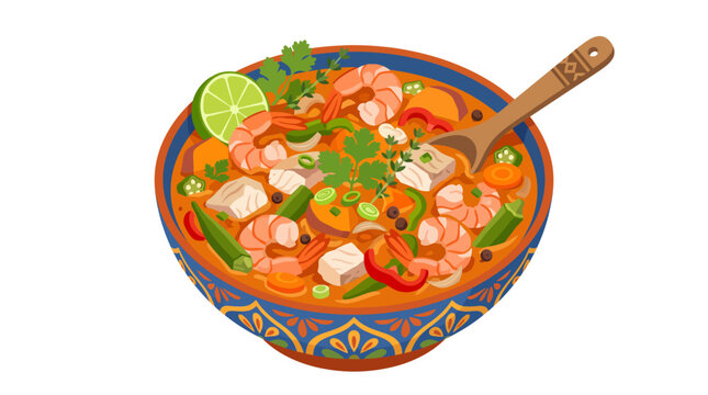 Delicious shrimp soup in bowl.