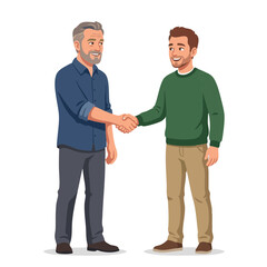 Obraz premium Two men shaking hands, smiling, in a friendly business setting 