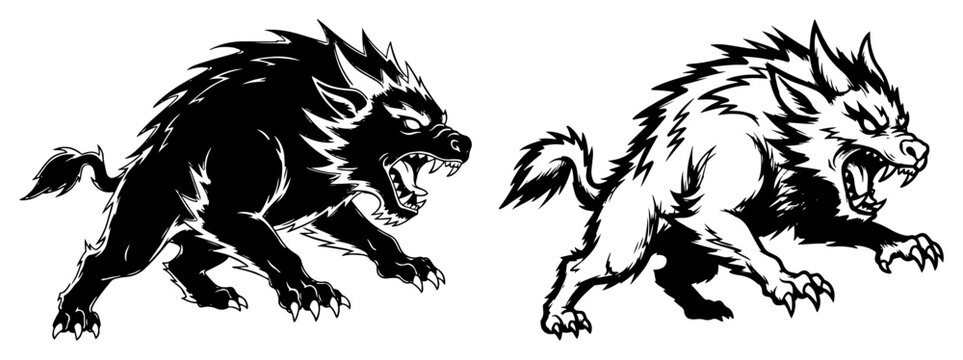 Ferocious snarling beast creatures in high contrast graphic mascot style