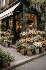 Obraz premium Charming floral shop entrance display.