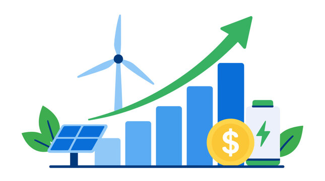Renewable Energy Growth Investment Graph with Wind Turbine.