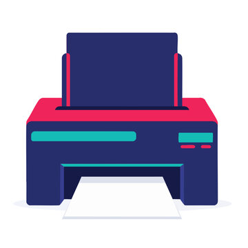 Minimalist flat design illustration of a desktop printer.