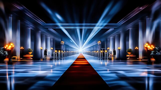 Majestic Hallway with Dramatic Lighting and Elegant Decor