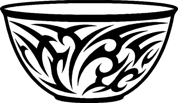 Ceramic bowl with black tribal pattern design