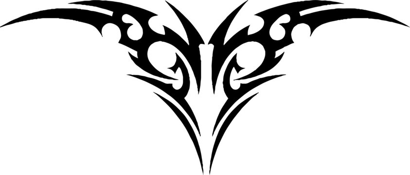 Symmetrical Tribal Wing Design in Black Ink