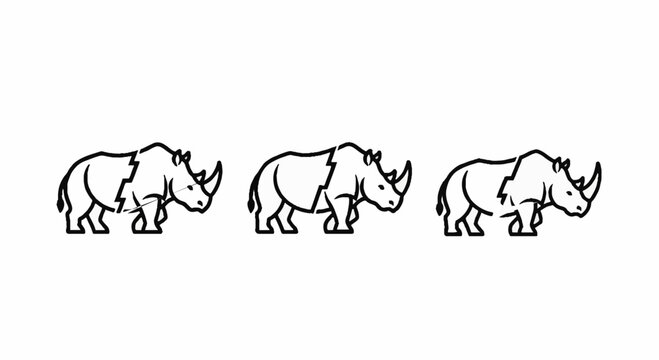 Minimalist rhinoceros profile icons with abstract line break