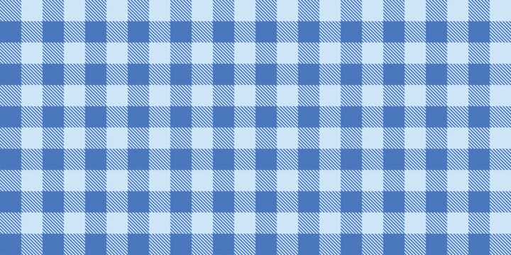 Seamless blue gingham pattern with alternating striped and solid squares, clean geometric textile background for fabric printing, modern repeating check design for wallpaper and fashion decor