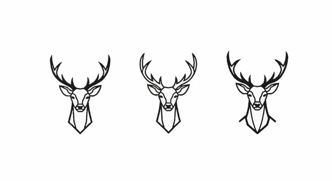 Symmetrical deer head icons with majestic antlers