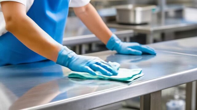 Hands spraying and wiping white kitchen countertop near sink, bright home cleaning routine, fresh household care, modern kitchen surface cleaning and domestic lifestyle concept