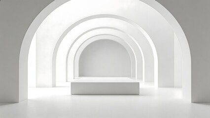 Fototapeta premium White archway corridor with central platform