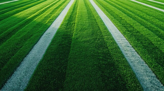 Fresh Green Turf with Striped Lines at a Sports Field or Park