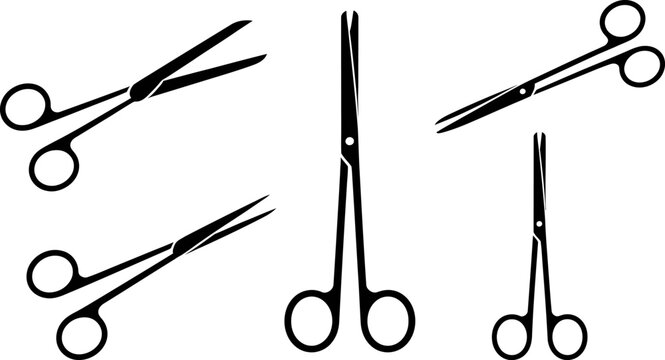Surgical scissors and medical clamps set collection of professional hospital instruments for operation and clinical procedures silhouettes on transparent background.