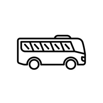 A simple black and white line drawing of a bus is presented on a white background.