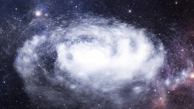 Vortex of glowing dust particles spinning faster as loud musical crescendo peaks in slow motion