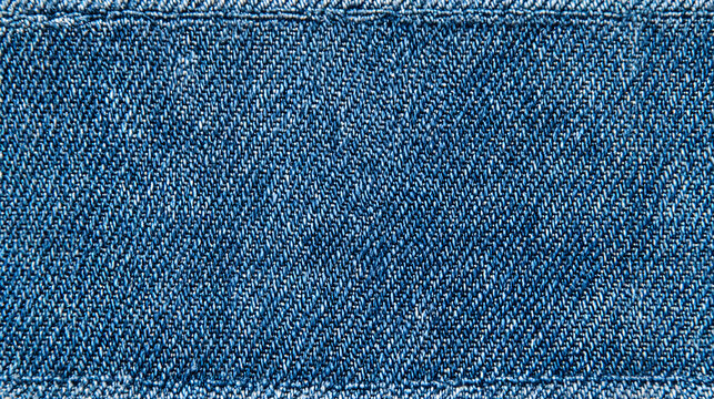 Blue denim fabric swatch, strip, and rectangular piece of jeans material isolated on transparent background.