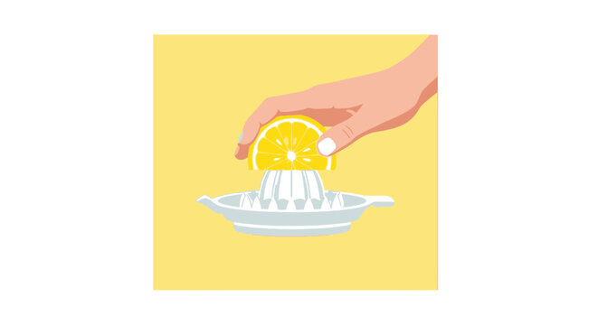 Hand squeezing lemon onto sugar cubes in dish.