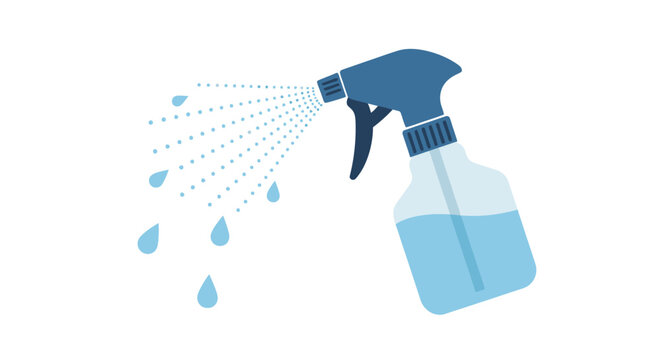 Blue spray bottle dispensing liquid droplets effectively.