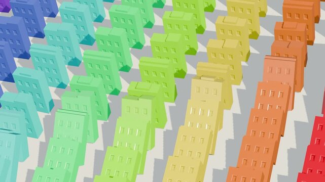 地震によりドミノ倒しになる建物　3Dアニメーション