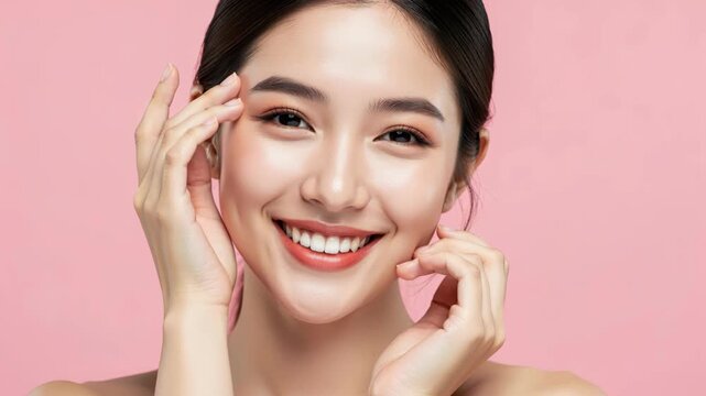 Radiant Beauty: A young woman with flawless skin and a captivating smile exudes confidence and natural elegance, showcasing a radiant complexion and healthy glow.