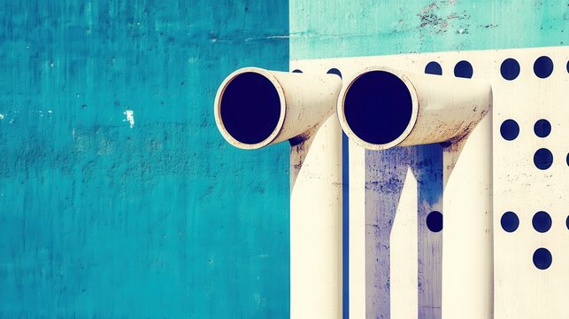 Bold Industrial Design Featuring Contrasting Textures and Geometric Pipe Forms on a Textured Surface