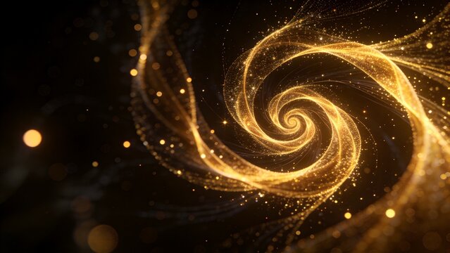 Golden spiral with sparkling particles