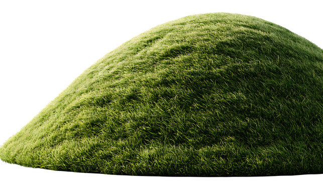 Small mound of vibrant green grass shaped like a perfect hill displayed on transparent background