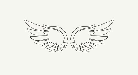 Fototapeta premium Minimalist Angel Wings Line Art Drawing on Light Background
