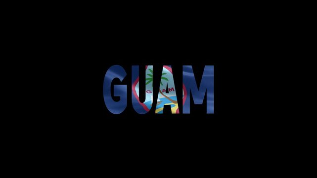 3D Rendered Glowing Guam Text on Dark Background with Tropical Island Silhouette