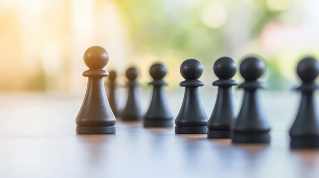 Strategic chess pawns aligned for leadership and decisive business planning, showcasing selective focus.