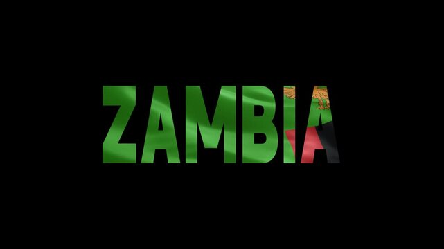 Neon Zambia Country Name Glowing in Vibrant Green and Orange on Dark Background
