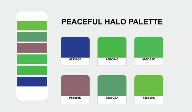 Vividly serene tones define this peaceful halo palette which provides a sophisticated brand color palette for digital artists seeking smooth color blending in swatches.