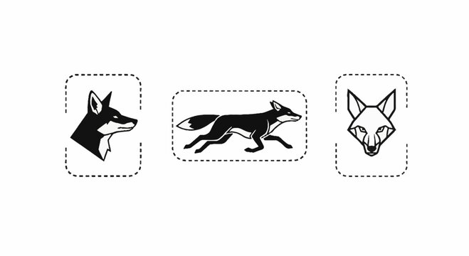 Wild fox logo set with running animal and head profiles