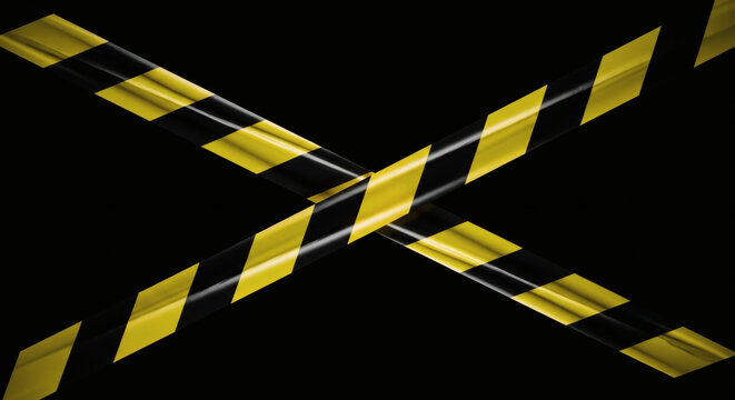 Caution tape stripes crossed forming an X shape to indicate danger restricted access or a prohibited area for public entry