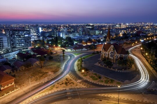 View of Christ Lutheran Church from 1910, blue hour, blue hour, Windhoek, Namibia