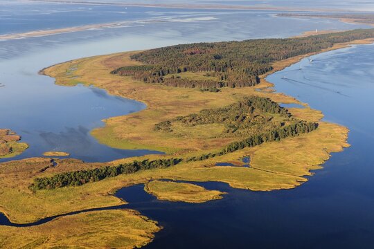 Aerial view of the Small Werder Islands in the National Park Vorpommersche Boddenlandschaft, Waldbock, Baltic Sea, Barth, Zingst, Mecklenburg-Western Pomerania, Germany
