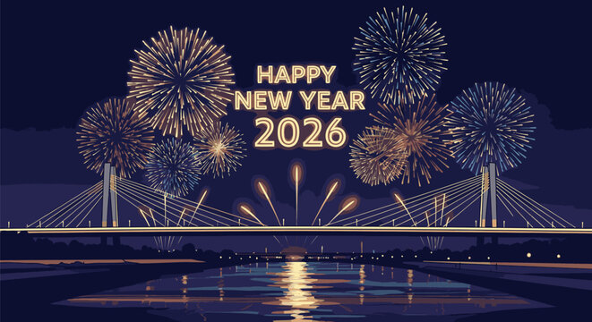 New Year 2026 Fireworks Display Over Bridge 1.