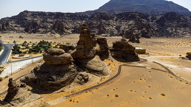 Aerial of the Unesco site Rock Art in the Ha'il Region, Jubbah, Kingdom of Saudi Arabia