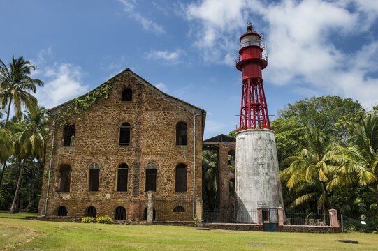 Lighthouse, former political imprisonment on Devils island, Iles du Salut, French Guiana