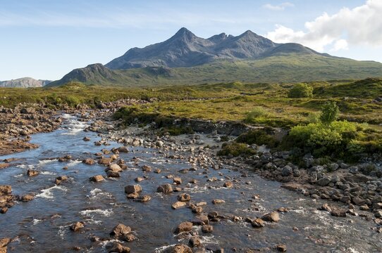 River Sligachan and Sgurr nan Gillean Mountain of Cuillin Range, Isle of Skye, Scotland, United Kingdom