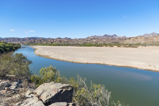 Orange River, also known as the Orange River, on the border between Namibia and South Africa, Oranjemund, Sperrgebiet National Park, also known as Tsau ǁKhaeb National Park, Namibia