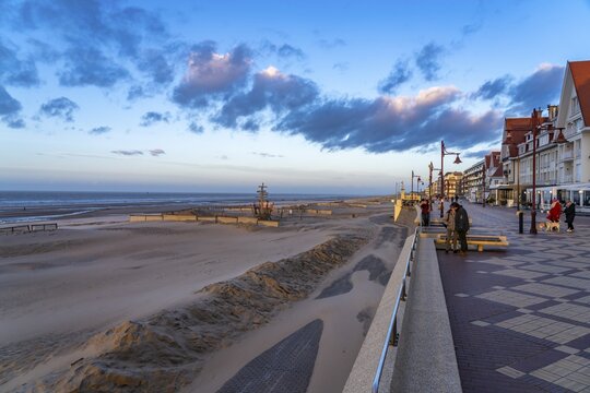 Evening on the beach promenade of De Haan, Belgium