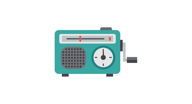 Vintage turquoise portable radio with analog tuning dial.