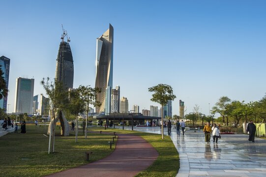 The skyline of Kuwait city and Al Shaheed Park, Kuwait City, Kuwait