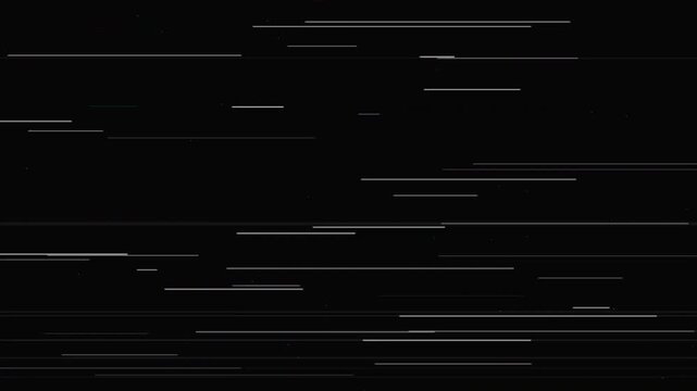 Dynamic Horizontal White Lines Flickering on Black Background, Distressed Grunge Texture, White Grainy Marks, Glitch Overlay, Digital Noise, Retro Static Animation 4k video