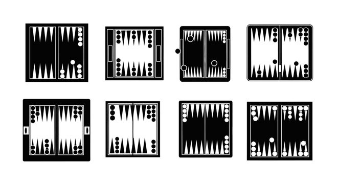 Backgammon Board Game Icons Set - Top View Silhouette